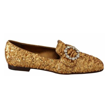Dolce & Gabbana Gold Sequin Crystal Flat Instappers , Geel , Dames , Maat: 37 EU