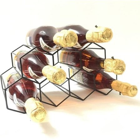 Fritstående honeycomb-vinreol i metal til bordplade - Sort vinreol i metal til 9 flasker, guide til opbevaring af vin