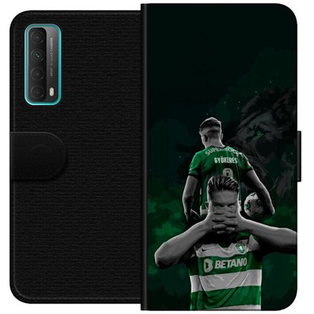 Yhteensopiva Lompakkokotelo Huawei P smart 2021 Neonmotiivi, jossa teksti "Gaming is in my DNA" sinisenä ja punaisena tiiliseinällä, jossa loistava DN