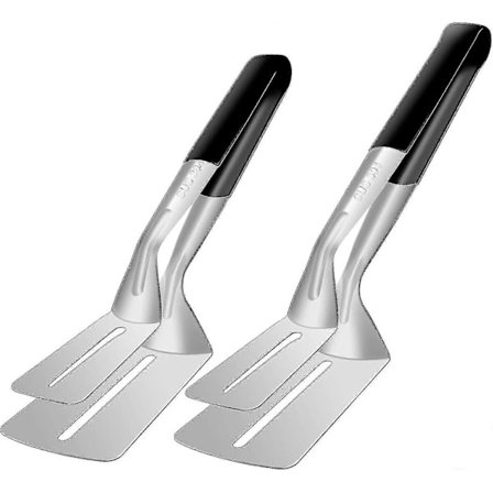 Stekespade med tang for vending, grillklype i rustfritt stål, dobbeltsidig stekespade for biff, brød, hamburgere, grillet kjøtt, pizzapaier B 304