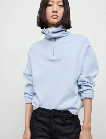Mango Turtleneck Sweater With Zip - Blue - M