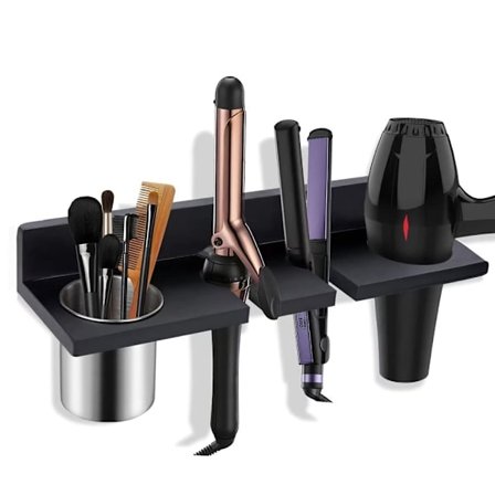 Rustik Hårtørrerholder i Træ – Vægmonteret Opbevaring til Hårtørrer, Glattejern og Krøllejern_OF