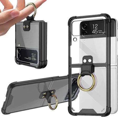 Telefoncover etui til Samsung Galaxy Z Flip 3 med holderring Clear Black