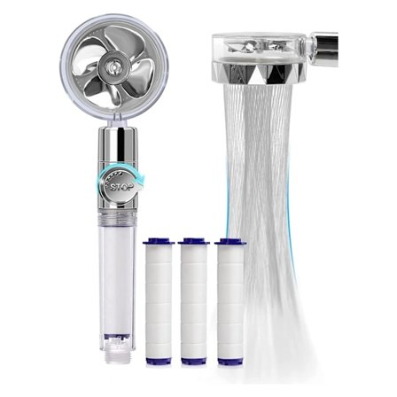 Håndbruser, Vandsparende Anti-Kalk, 360° Propeller (Sølv)