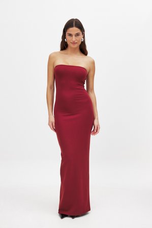 NA-KD Basic Tube-Maxikleid aus Jersey - Trägerlose Kleider - Burgundy - XL