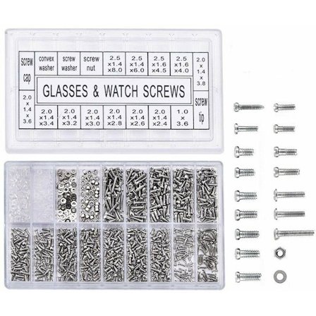 1000 kpl ruostumattomasta teräksestä valmistettu silmälasien ja kellojen korjaussarjan ruuvikorvaussarja, pieni ruuvin ja mutterin lajitelma, 