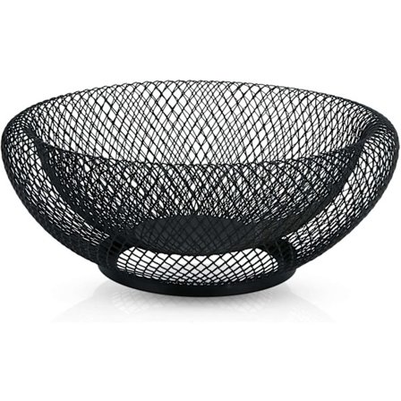 Svart metall fruktkurv: Elegant rund fruktfat, dobbeltvegget dekorativ skål for frukt, grønnsaker og mer