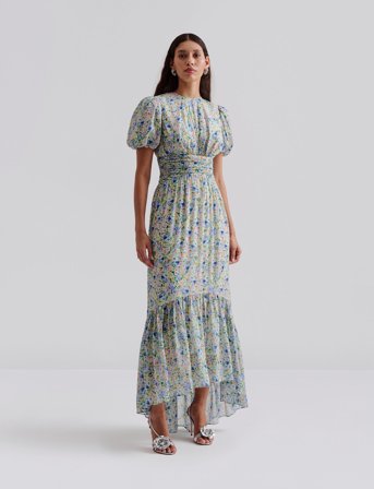 Malina Beatrice Short Sleeve Maxi Dress - Blue - 34
