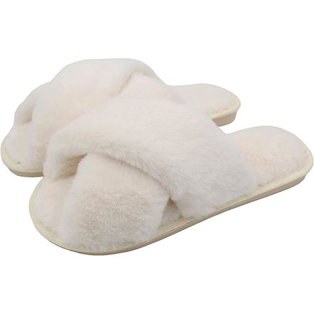 Chausson Fourrure Femme Slippers 40 - 41 (passer til føtter 39 - 40) sålelengde 26cm Varm Komfortabel Innendørs Plysj Pels Kvinne Åpen Tå Sklisikker 
