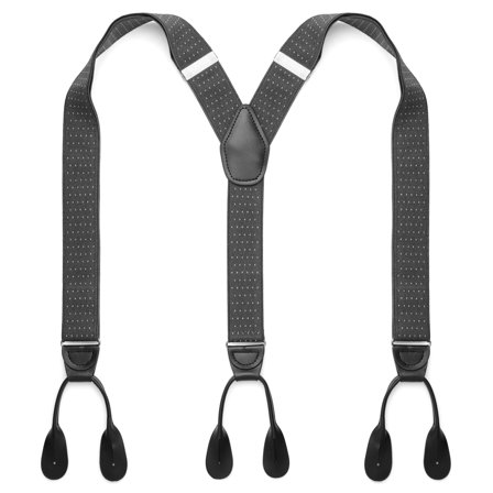 Szerokie szare szelki w kropki na guziki dla mężczyzn - Szelki na guziki