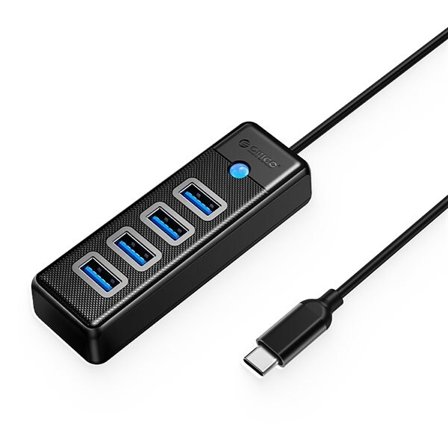 Orico PW4U-C3 USB-C / 4x USB-A 3.0 -keskitin - musta