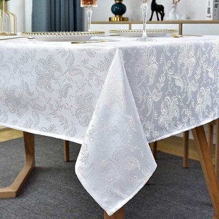 (Hvit, Rektangel/Avlang, 130 x 180 CM (4-6 seter)) Jacquard Duk Til Bord Dekorativ Damask Duk Til Bord Sp
