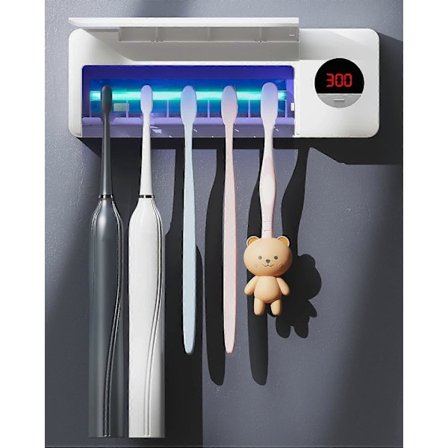 UV-hammasharjan desinfiointilaite, seinään kiinnitettävä hammasharjateline sterilointitoiminnolla, 2000mAh lataus, ajastustoiminto, hammasharjan 