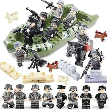 Military Building Blocks Officer Rubber Boat Police Dog War Horse Mortar Children Assembled Building Blocks