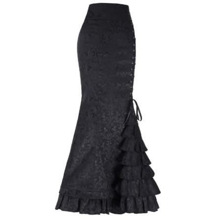 Kvinnors Retro Skiktad Volang Maxi Lång Sjöjungfrukjol Black Xl