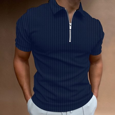 2025 Ny Casual Slim Fit Kortermet Glidelås Stripet Revers T-skjorte Topper Polo Skjorte