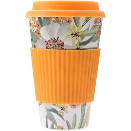 Kahvimuki Kahvi Ympäristöystävällinen Bambukuitu Tahraa Hylkivällä Kannella Lämpö Kahville Tai Teelle Roiskeenkestävä (oranssi) (Fww)