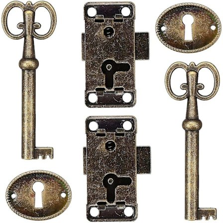 2 stk. Antik Låsesett Skap Skuff Metall Sikkerhetslås