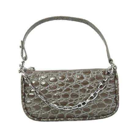 By FAR Mini Rachel Cement Croco embossed leather Tas , Grijs , Dames , Maat: ONE Size Handtassen