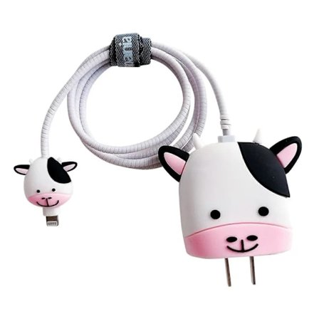 Sødt tegneserie opladerbeskyttelsesetui - Kompatibelt med iPhone 18W 20W USB-C strømadapter og Lightning-kabel