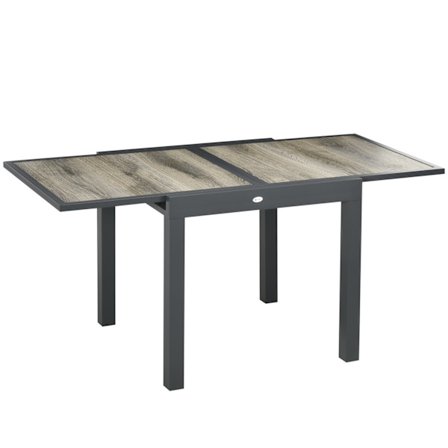 Havebord, Spisebord Til Haven Med Udtrækbar Bordplade, Terrassebord Med Trælook, Altanbord Lavet Af Aluminium, Beige + Grå, 160 X 80 X 75 Cm