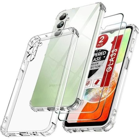 Skyddsfodral för Samsung Galaxy A14 - BOOLING - 4 Förstärkta Hörn - 2 Härdade Glas - Transparent Silikon