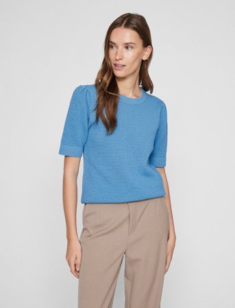 Vila Vidalo O-Neck S/S Knit Top - Noos - Blue - XL