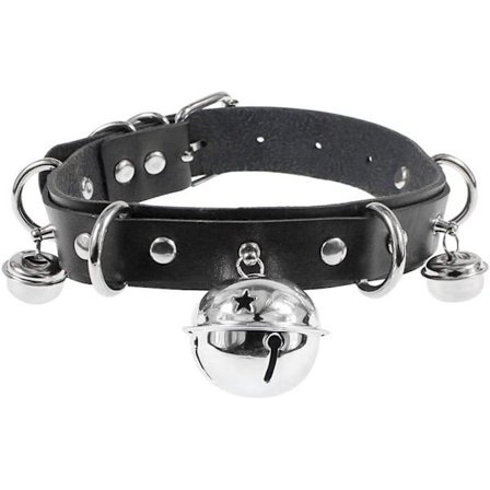 Bells Choker Halskjede PU Lær Goth Choker Krage med Bjelle Punk Rock Krage Justerbar Størrelse - Svart