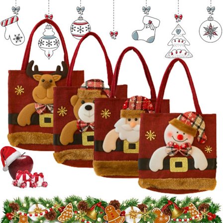 Joululahjanuken pussit, pienet joululahjapussit, Joulupukki Lumiukko Hirvi Nukke Säilytyspussi, Joulukoriste Omenapussi (4 kpl)