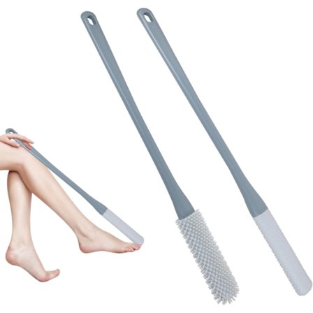 2-pak tåmellemrumsrensebørste, langskaftet fodskrubber til brusebad, silikone brusefodskrubber tå for tå (pink)