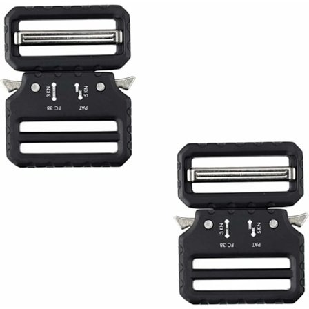 2-pak kraftige beltespenner i svart sinklegering i militær kvalitet med dobbelt justerbar metallspenne (39 mm)