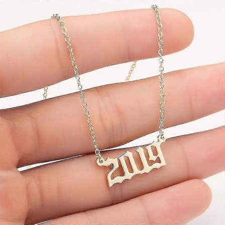1980-2019 Födelseår Nummer Berlock Hänge Rostfritt Stål Kedja Halsband Smycken (Gyllene, 2019)