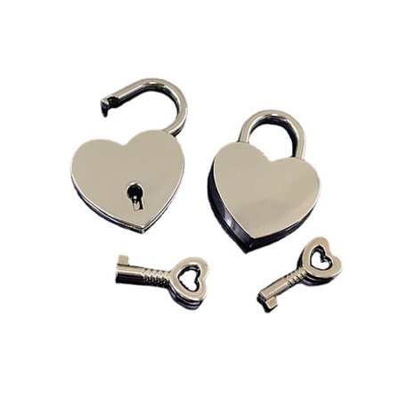Set med 2 hänglås med hjärtformad nyckel, i metall och zink, för l