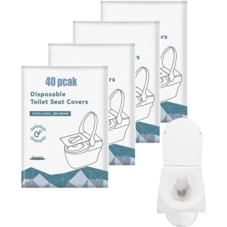 Toalettsetetrekk – Biologisk nedbrytbare, 40/80 stk. – Kan skylles ned i toalettet, 38×46 cm, reise-toalettsetetrekk