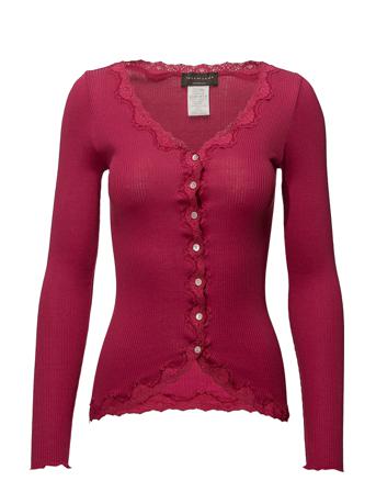 Silk Cardigan W/ Lace Strikkegenser Cardigan Rød Rosemunde