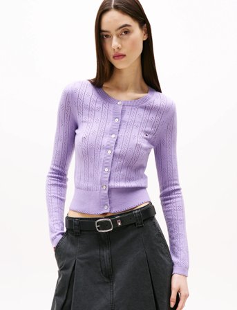 Tommy Jeans Tjw Pointelle Crew Neck Cardigan - Purple - S