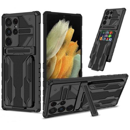 Samsung S22 Ultra Stöttåligt Skal Kickstand & Kortfack ThinArmor V3 Svart