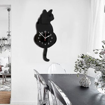 Kreativ vægur med katteform og pendel - Dekorativ vægur i akryl med svingende hale - Hjemmedekoration - Lydløs scanningbevægelse [kk]