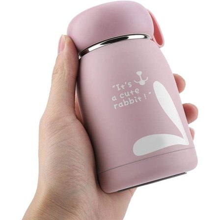 Termokande, rustfrit stål, sød kaninform, vandflaske, til rejser, kontor, skole og picnic, 320 ml, pink
