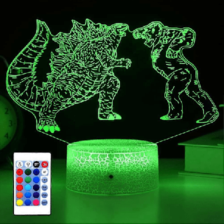 Godzilla vs King Kong Nattlys Barnerom LED Dekorlampe med Fjernkontroll/16 Farger som Bursdagsgaver eller Gave til Gutter/Jenter/Baby LGL