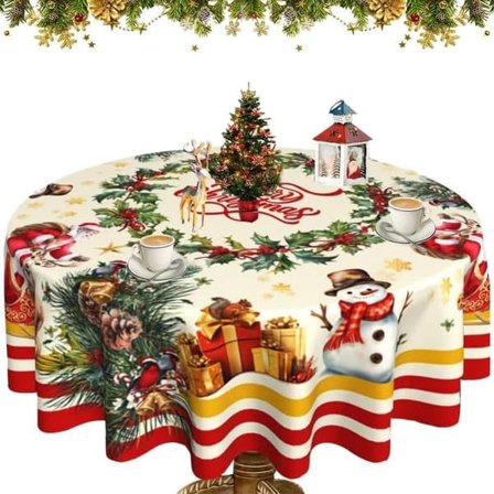 Christmas Tablecloth 152x152cm - Round Snowflake Christmas Tablecloth for Outdoor, Dining Table & Party