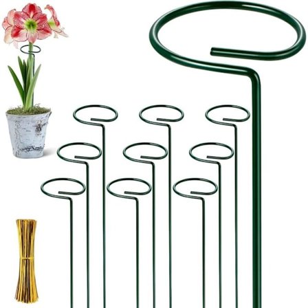 Sæt med 10 metal plantestøtter, blomsterstøtter til robuste haveplanter til amaryllis, liljer, pæon, hvidt papir, orkidéer