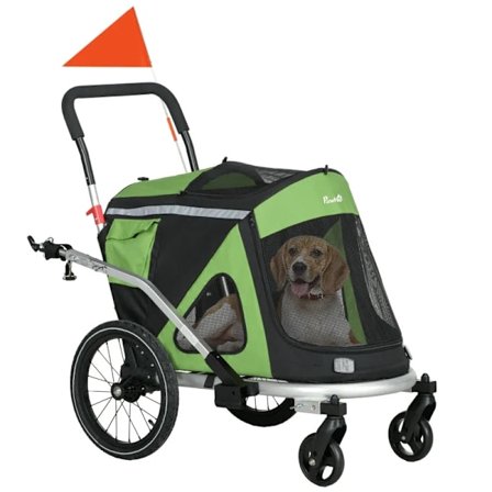 Rootz Dog Buggy - Hundejogger - Cykeltrailer - 2 Reflekser - Pet Bike Trailer - 1 Sikkerhedssnor - Oxford Cloth-aluminium - Grøn - 150 X 68 X 95 Cm