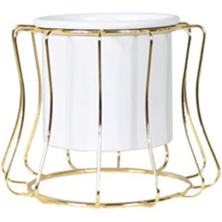 Metallväxtstativ inomhus utomhus blomkruka planteringsställ dekor (vit hink med böjd ram)