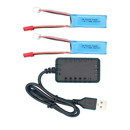 2 stk 7.4V 400mAh Batteri med USB-kabel for K969, K989, 284161, 284131, 284010 RC Bil Oppgraderingsdeler