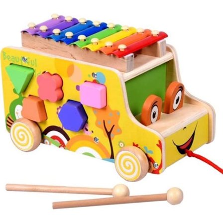 (Gul) Baby Barn Trebuss Leke Barneleker Trekonstruksjon