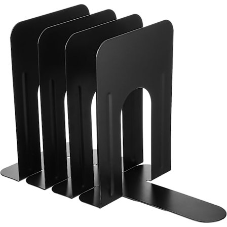 4 pakkausta kestäviä metallisia kirjatukia - 22,2 cm x 18,5 cm x 13 cm, musta toimistokirjateline kirjoille, elokuville ja CD-levyille, koristeellinen