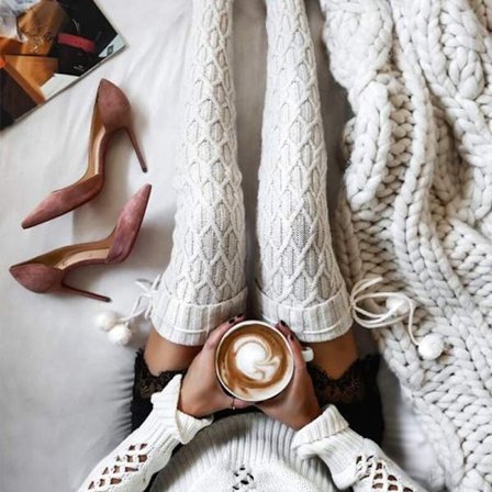 Over Knee Braided Bowknot Decor Skinny Lange julesokker