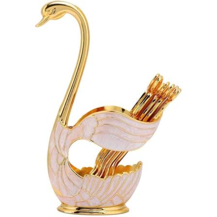 Metallkaffeskje-sett, dessertskje i svan-design