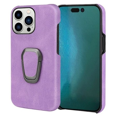 Shockproof Läder Skal med Oval Kickstand till iPhone 14 Pro - Lila